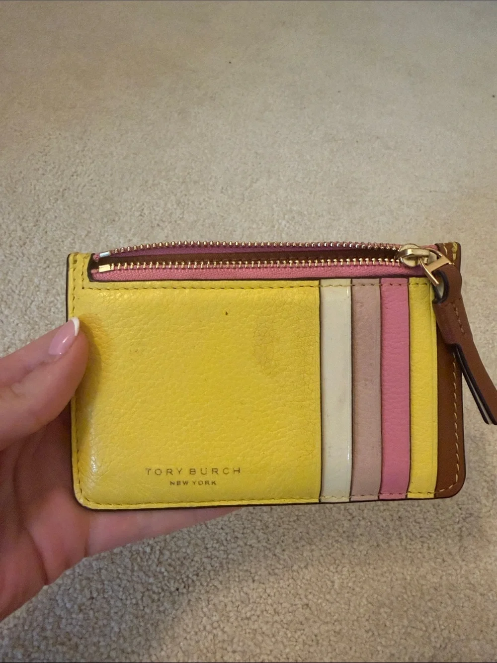 Tory Burch Yellow Multicolor Leather Card Case